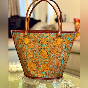 “The Free Soul “Handcrafted Floral 100%Genuine Leather Tote Bag by House Of RuSa